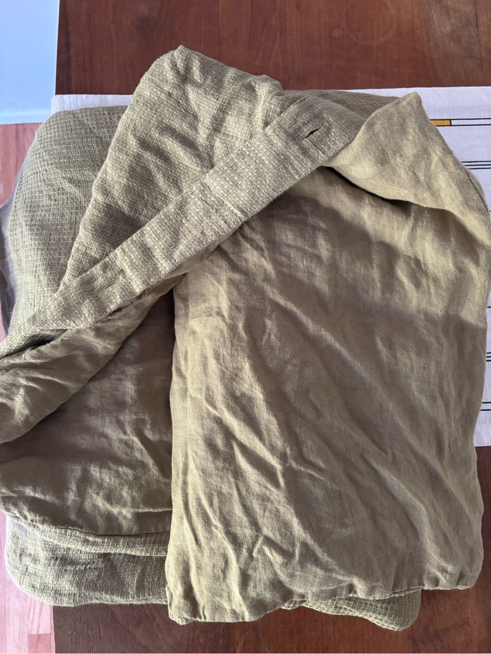 Quince Textured Waffle Linen Duvet in Aloe - Twin - Picture 2 of 2